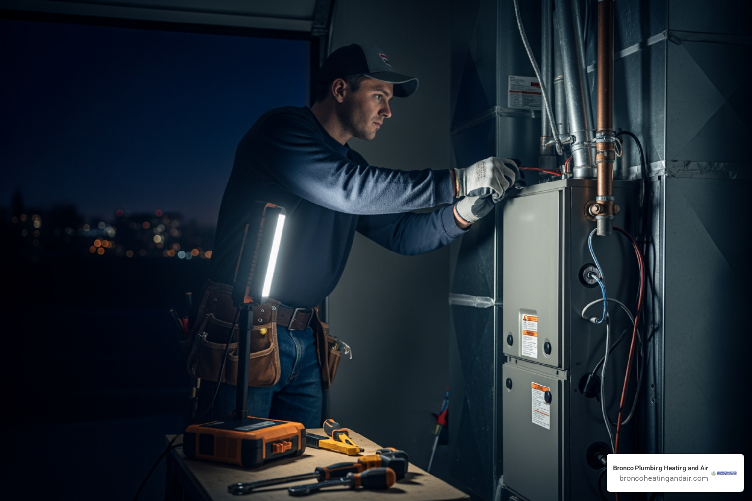 Infographic showing the top signs your heating system needs immediate replacement: no heat despite thermostat settings, strange burning smells or loud banging noises, visible gas leaks or carbon monoxide detector alarms, system over 15 years old with frequent breakdowns, and utility bills spiking unexpectedly - 24 hour heating installation in roseville, ca