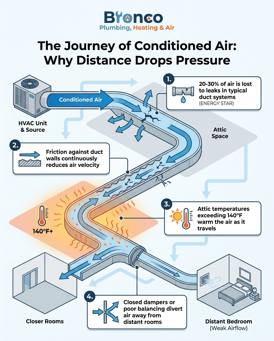 The Journey of Conditioned Air: Why Distance Drops Pressure
