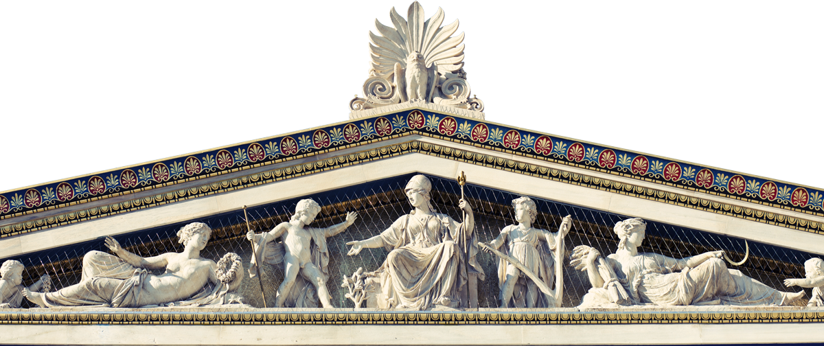 Details of the sculptural work along the roof of the Athens Academy.