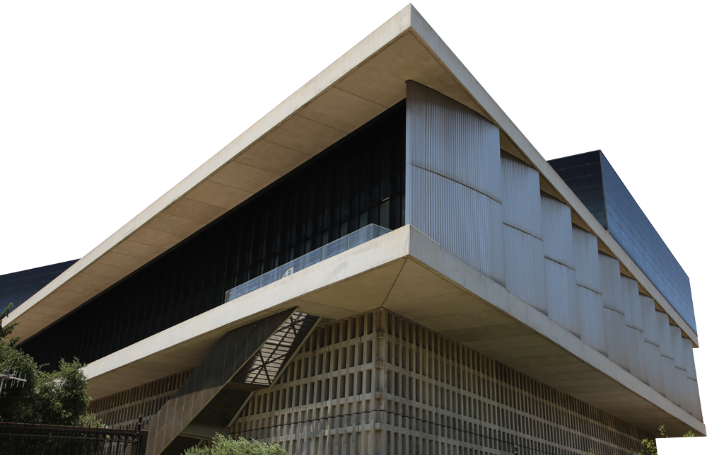 The corner of the Modern Acropolis Museum in Athens, Greece.