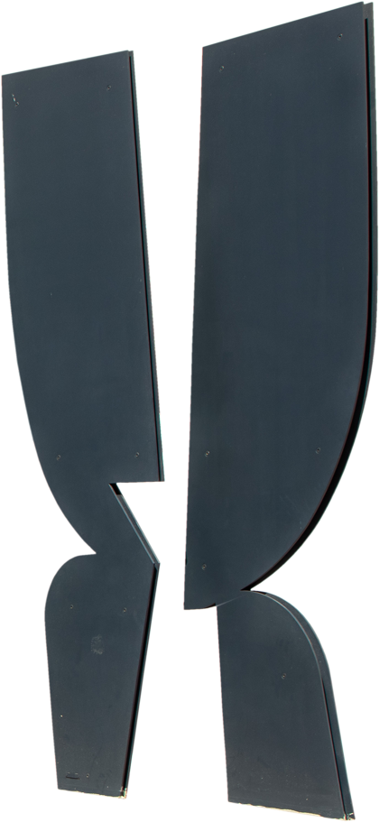 A modern, geometric, black art sculpture.