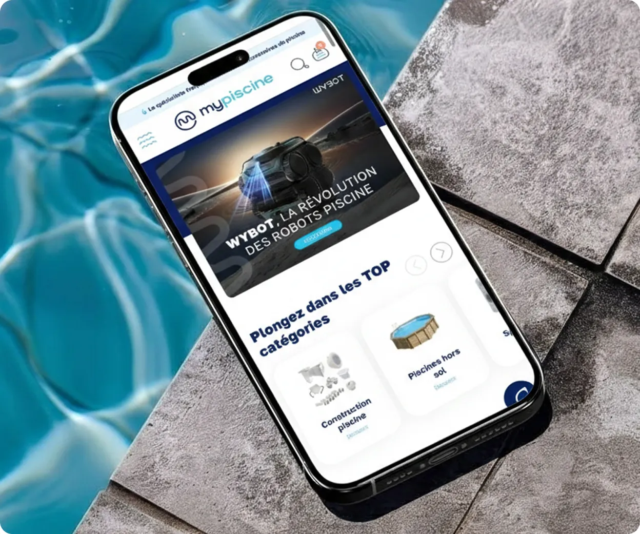 Interface mobile site Mypiscine - Refonte Prestashop par Axome