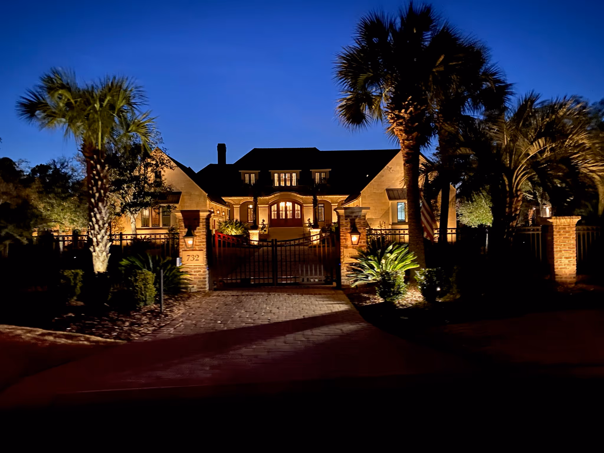 Exterior house lighting at night