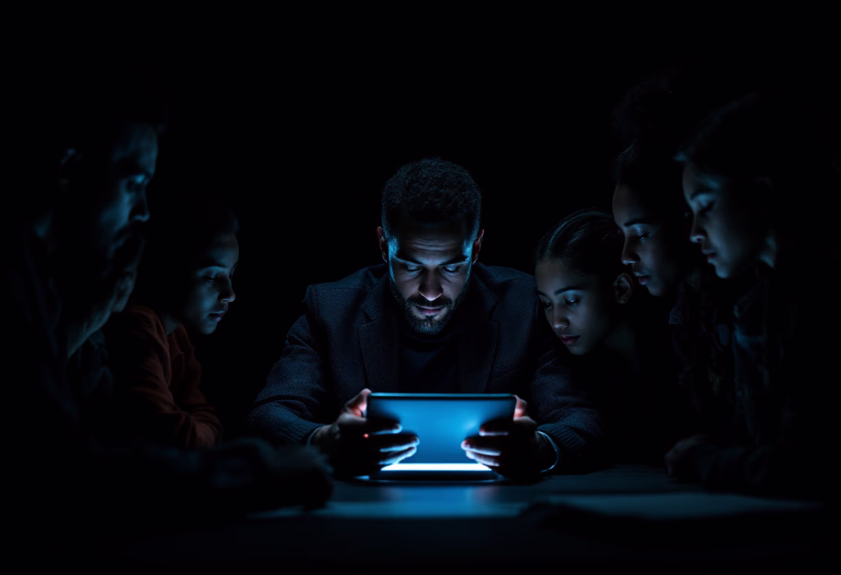 image of a teacher interacting with students using digital tools (for a edtech)