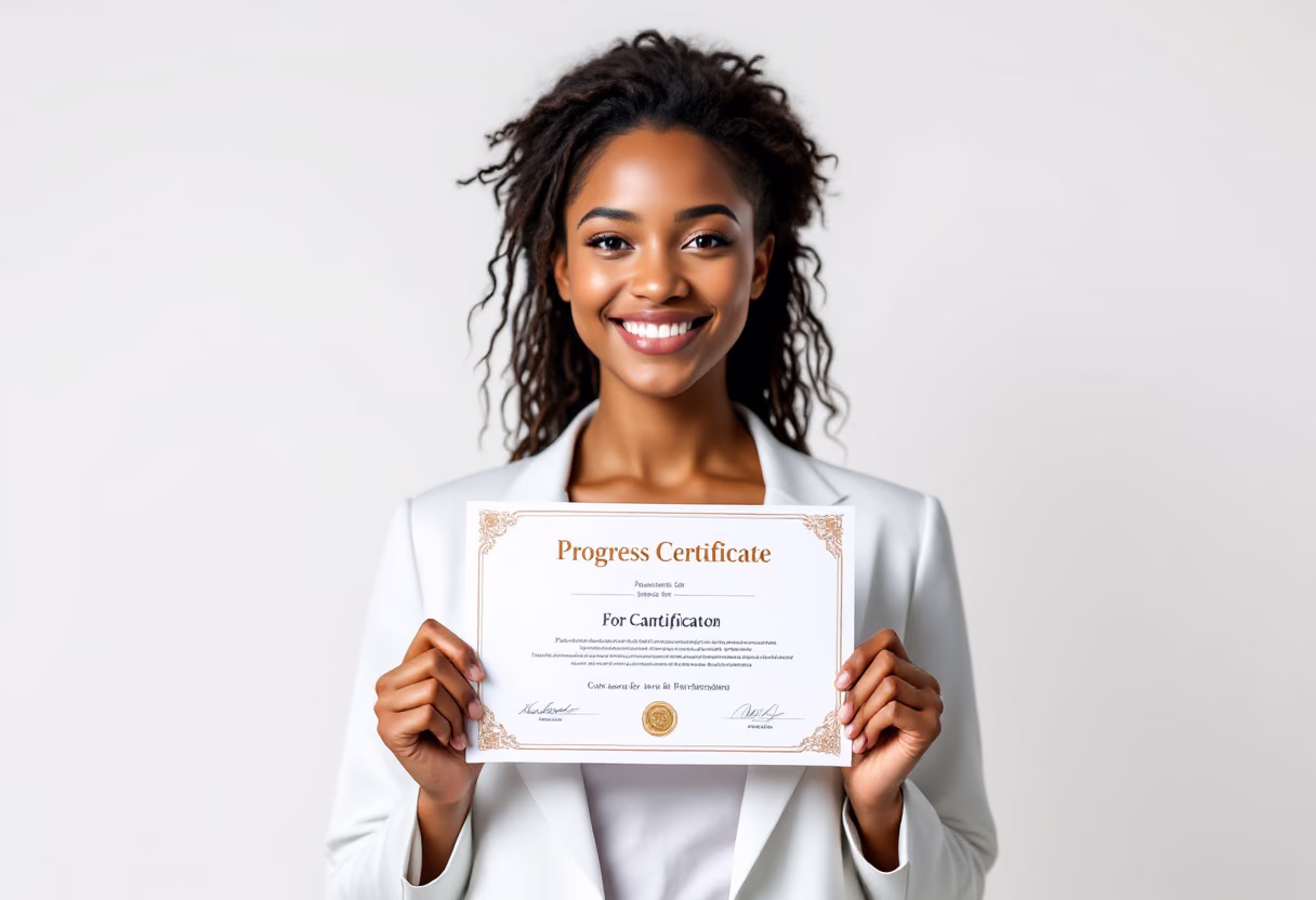 image of student holding a progress certificate