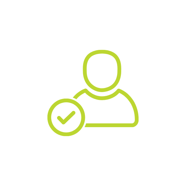 Outline of person with a checkmark in a circle indicating approval or verification.