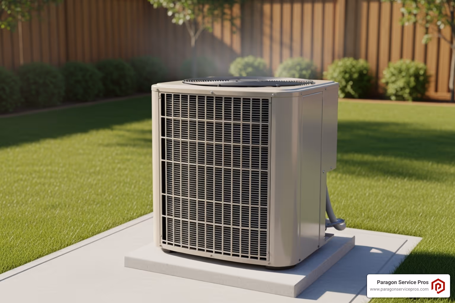 clean outdoor condenser unit with clear space around it - AC not cooling