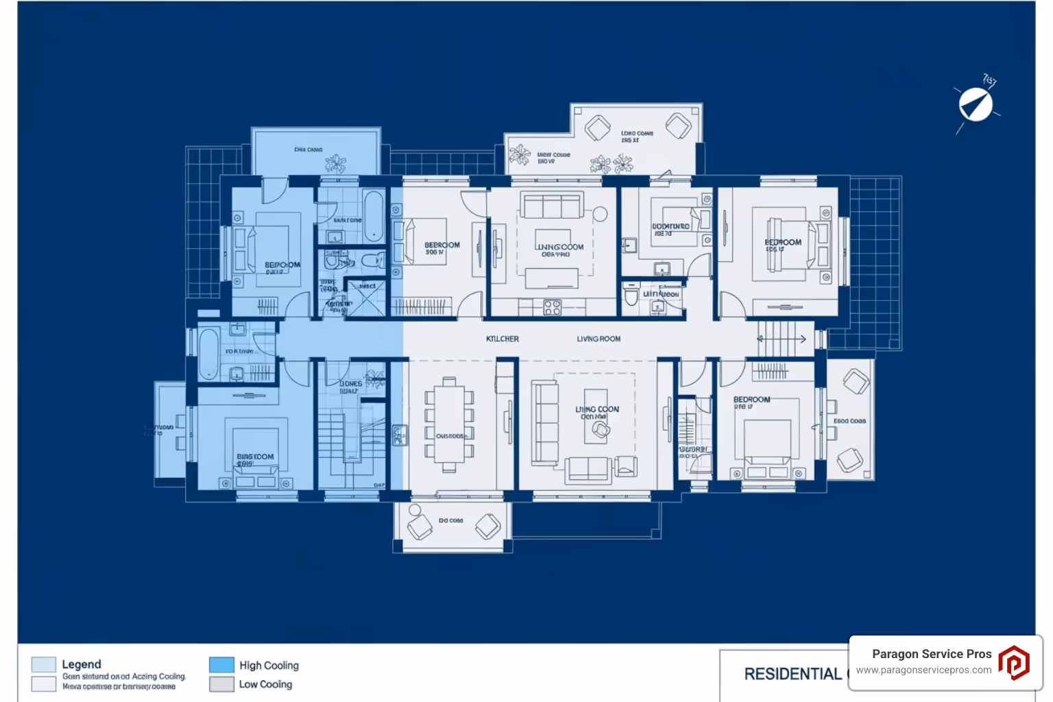 home blueprint with cooling zones - Residential AC replacement