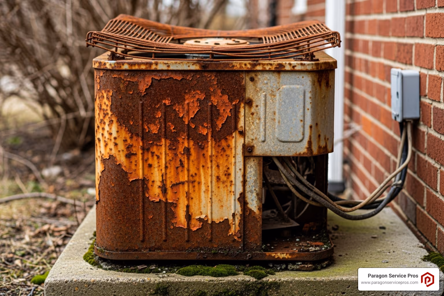 old, rusty AC unit - Residential AC replacement