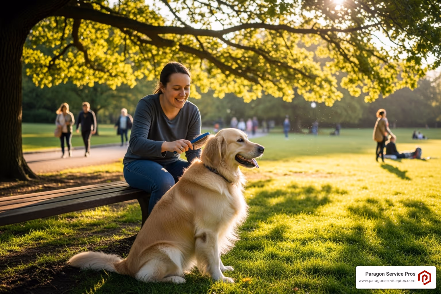 Person brushing a dog outdoors - pet dander removal