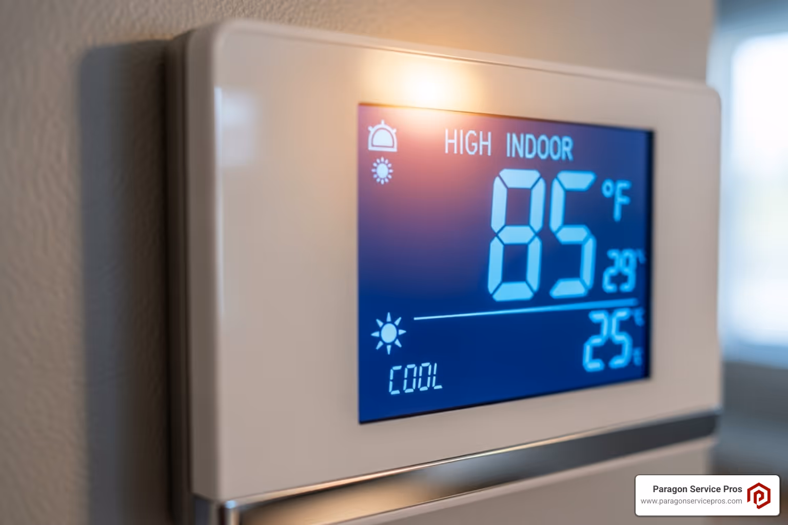 A thermostat showing a high indoor temperature - Central AC repair Chandler