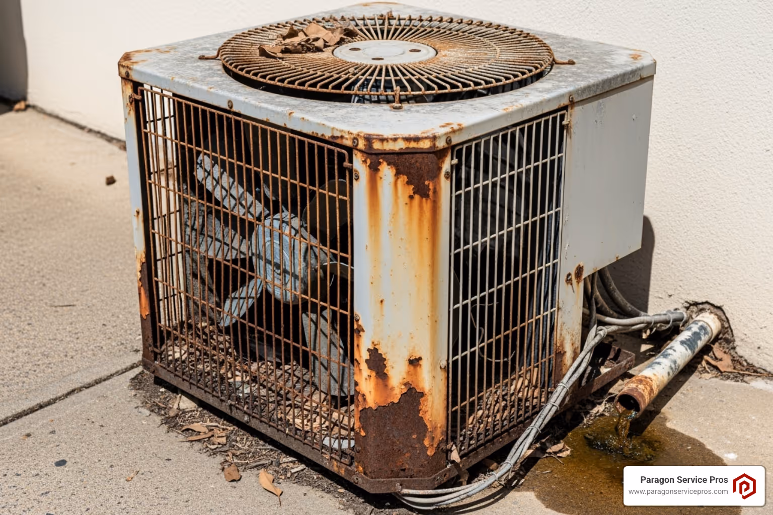 older, inefficient outdoor AC unit looking worn - ductless ac replacement gilbert