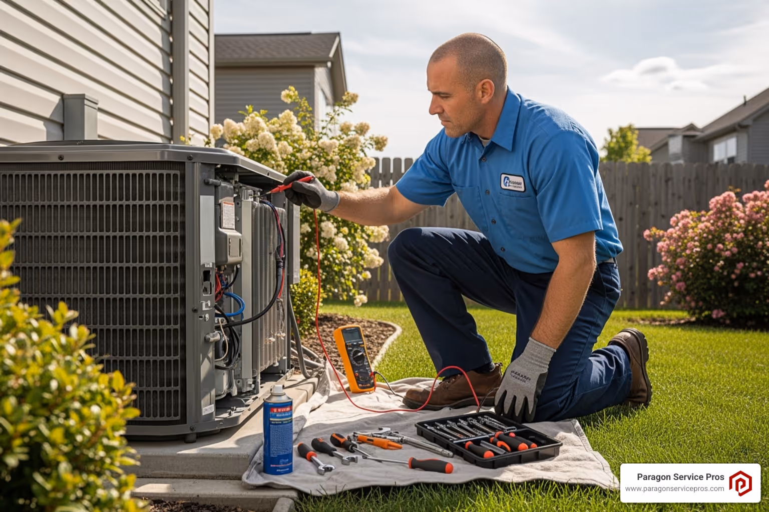 of a technician performing an AC tune-up - 24-Hour Emergency AC Repair Chandler