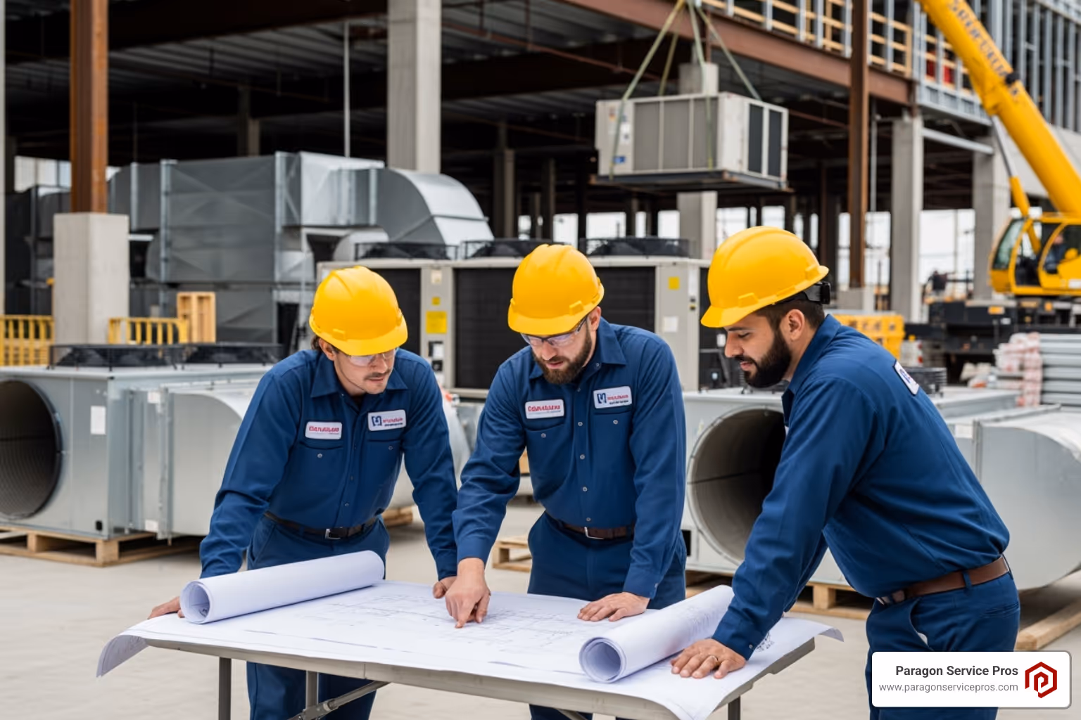 HVAC technicians reviewing blueprints - commercial ac install gilbert