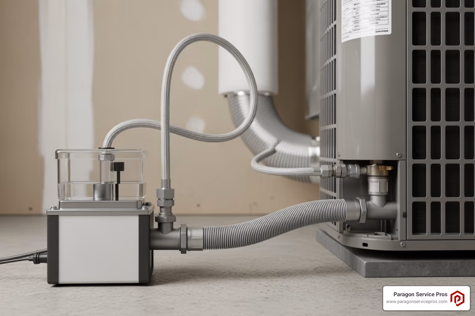 of a condensate pump near an AC unit - AC leaking water