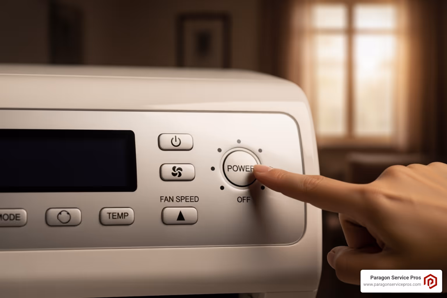 A home's circuit breaker panel with one breaker highlighted - AC not turning on