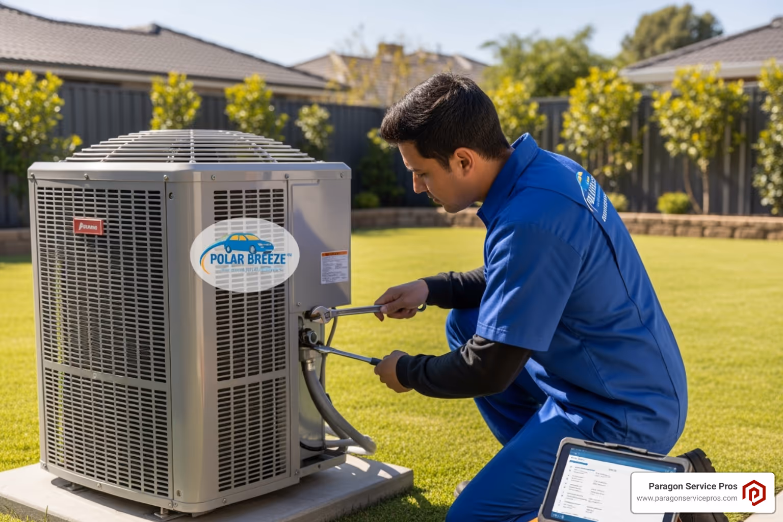 A magnifying glass hovering over a contract's terms and conditions section, symbolizing the importance of scrutinizing details - AC service plans