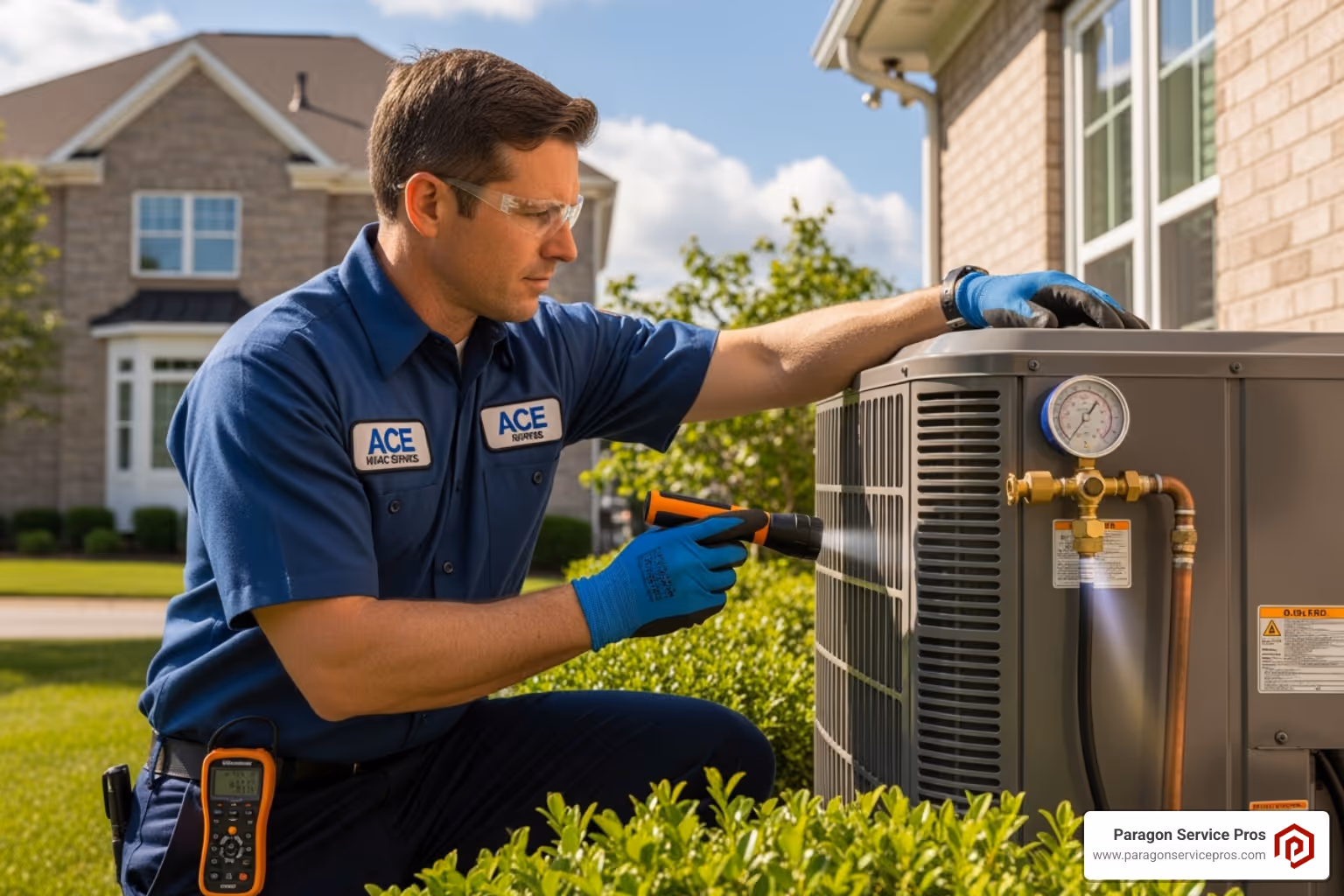 A technician inspecting an outdoor AC unit, symbolizing proactive care and professional service - AC service plans