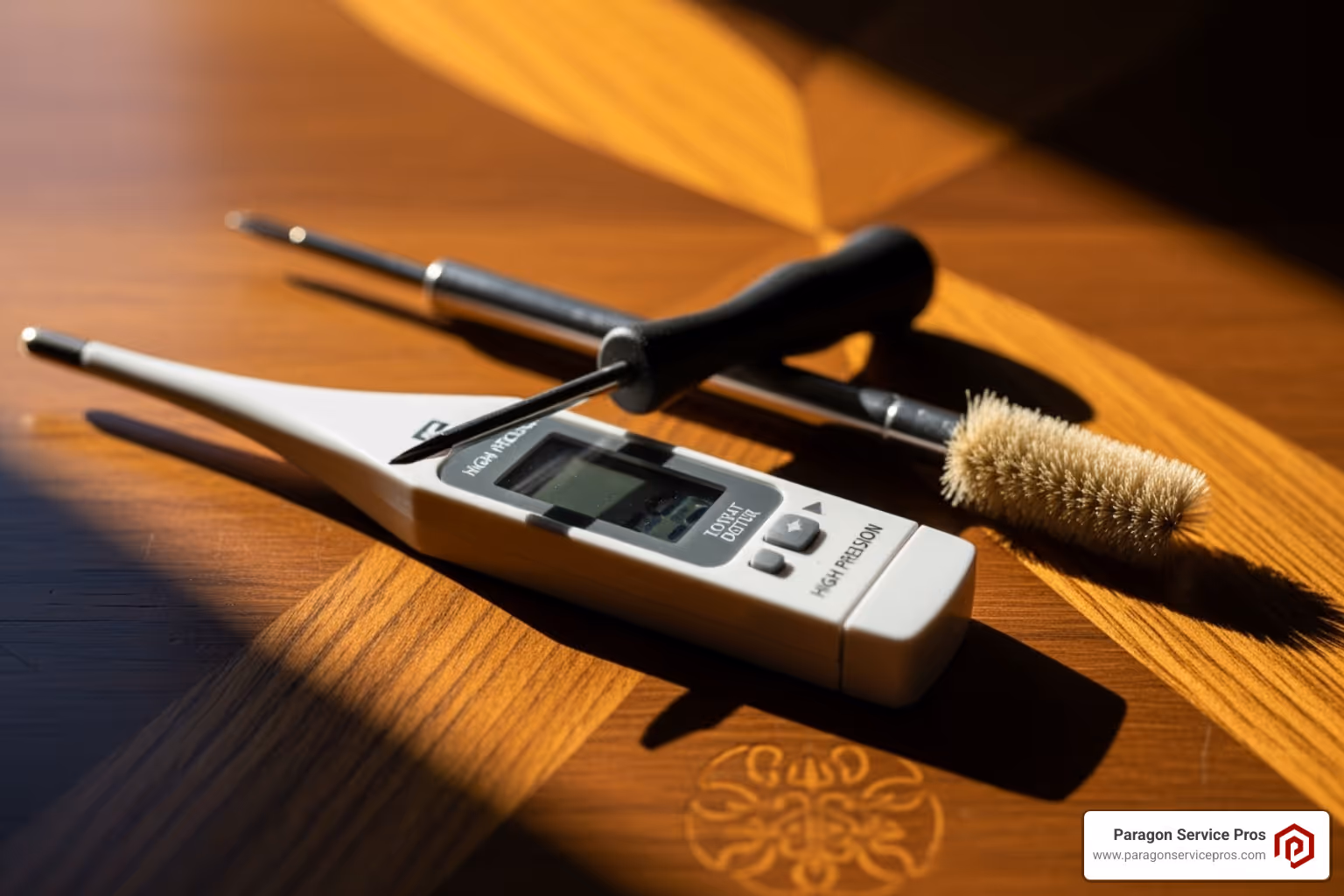 Tools needed for thermostat calibration laid out neatly on a table - AC thermostat calibration