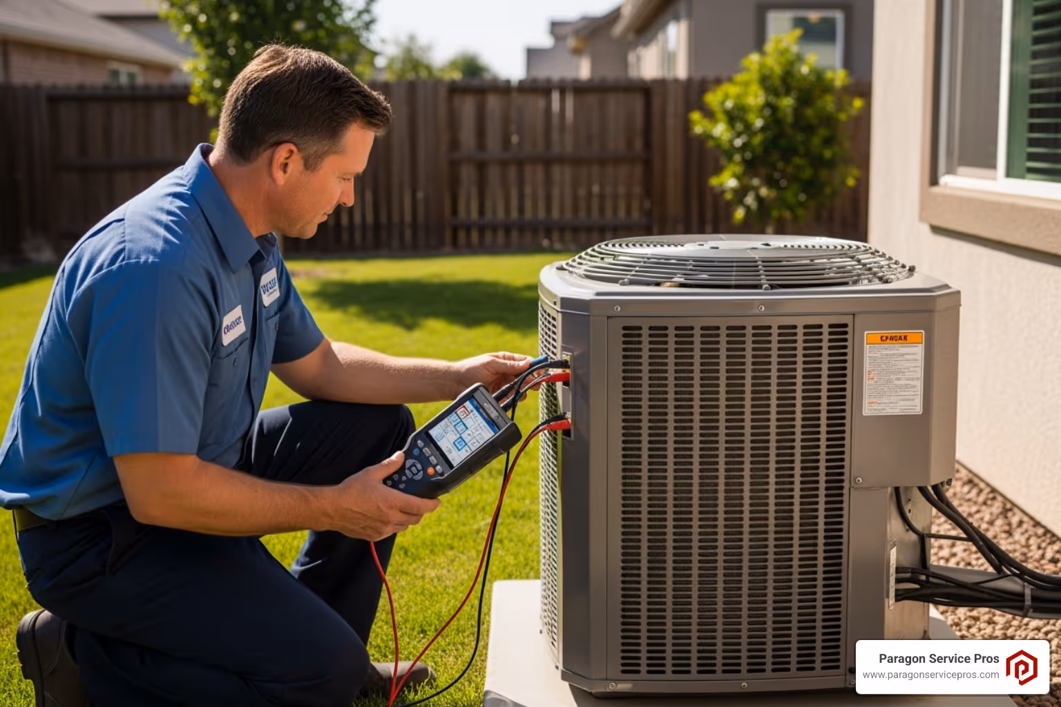 technician using a diagnostic tool on an HVAC system - ac repair american fork, ut