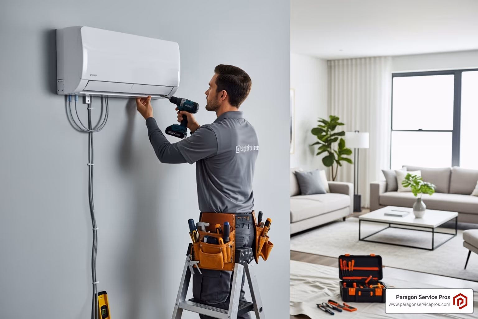technician neatly installing an indoor air handler - ductless mini split installation gilbert, az