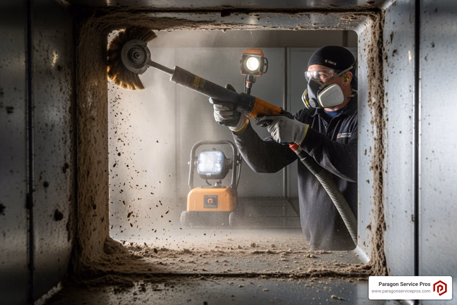 A technician using a rotary brush inside a duct - air duct cleaning bluffdale, ut