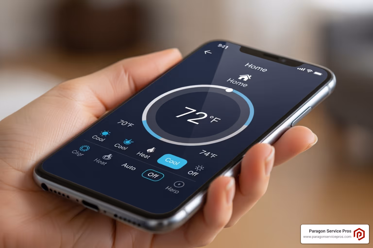 Image of a smartphone displaying a smart thermostat app - smart thermostat installation chandler, az