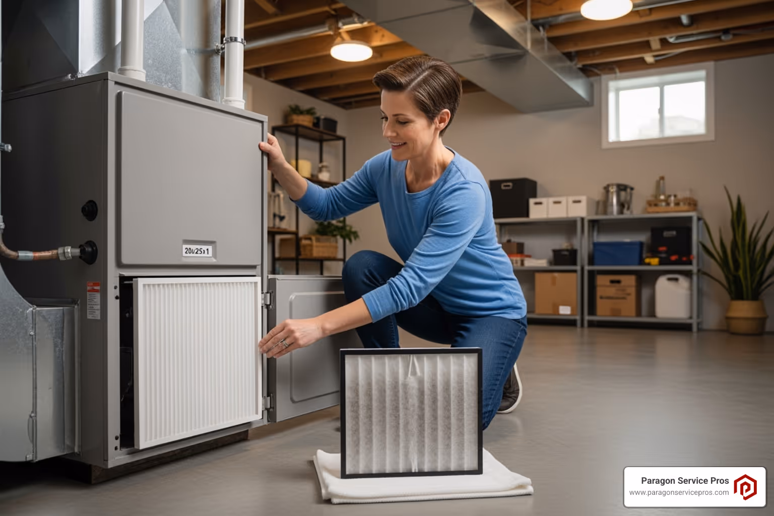 A homeowner easily replacing a clean furnace air filter - furnace repair chandler, az