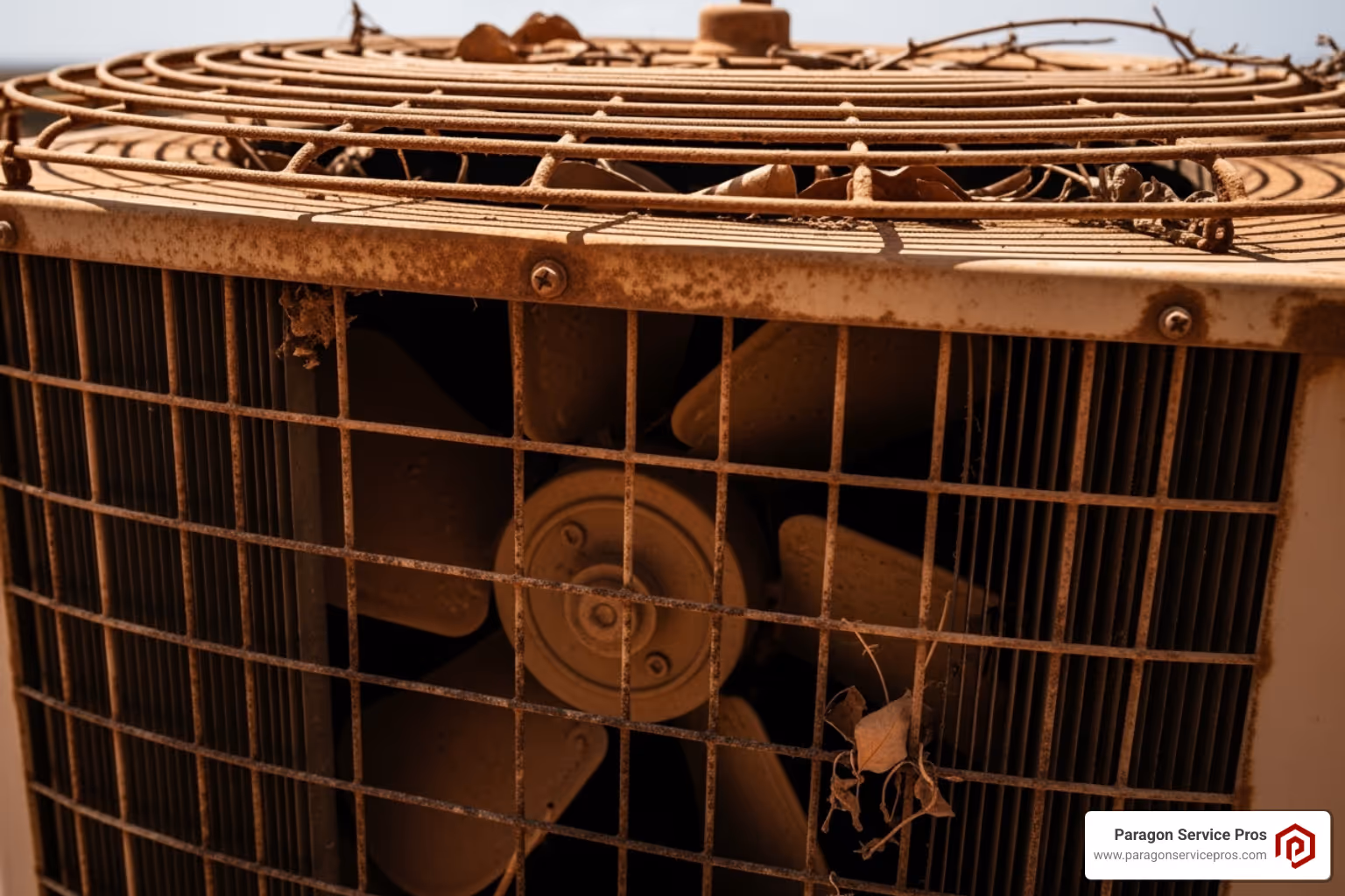 Dirty outdoor AC condenser unit covered in dust - ac repair chandler, az