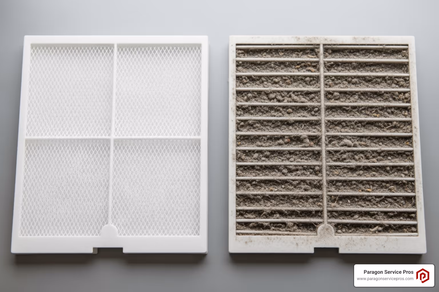 Image of a clean mini-split filter next to a dirty one - ductless mini split installation gold canyon, az