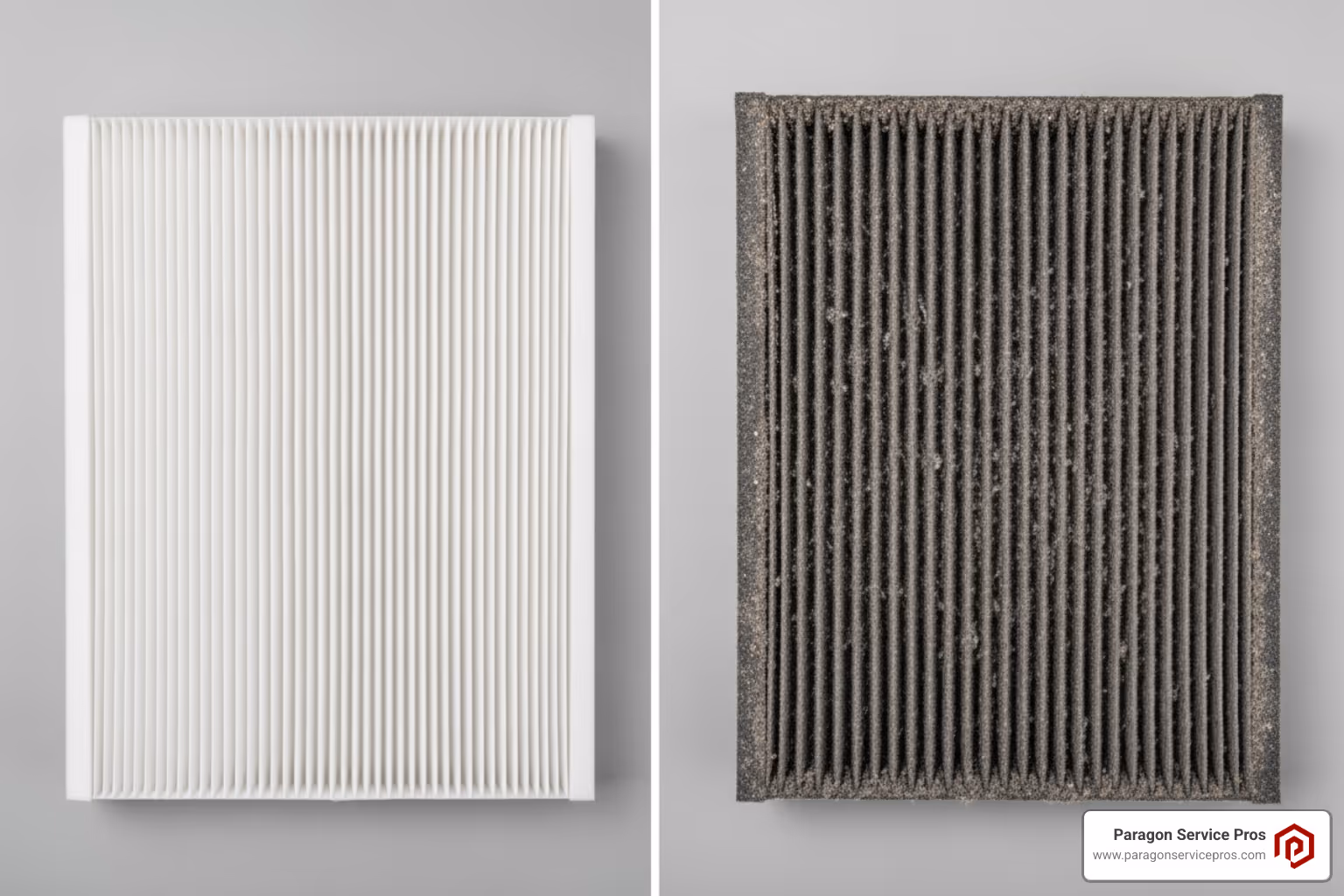 clean HVAC filter next to a dirty one - commercial hvac services gold canyon, az