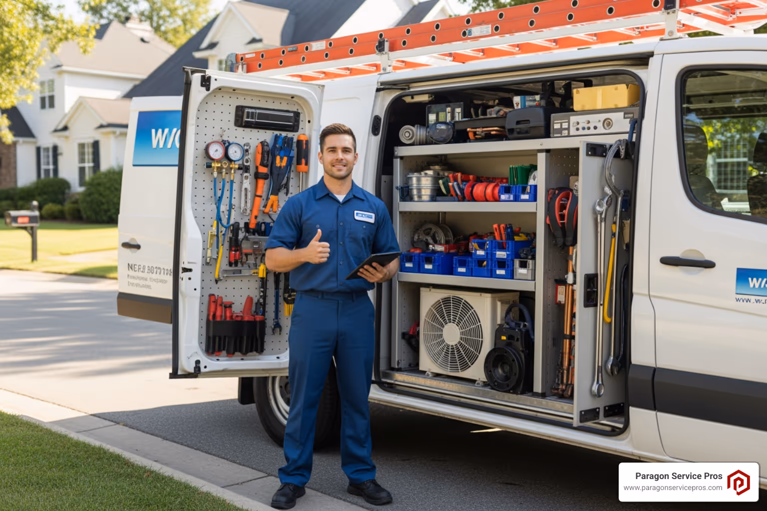 A professional technician with a fully-stocked service van, ready to assist a homeowner - furnace repair provo ut