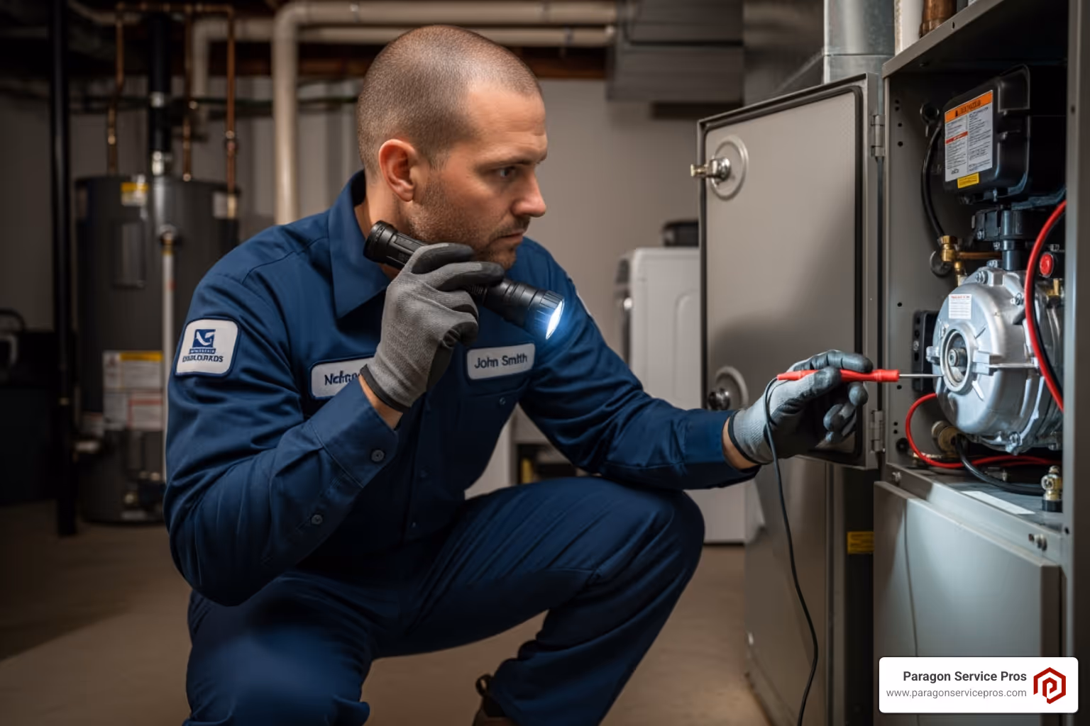 a technician performing a furnace tune-up - furnace repair mesa, az