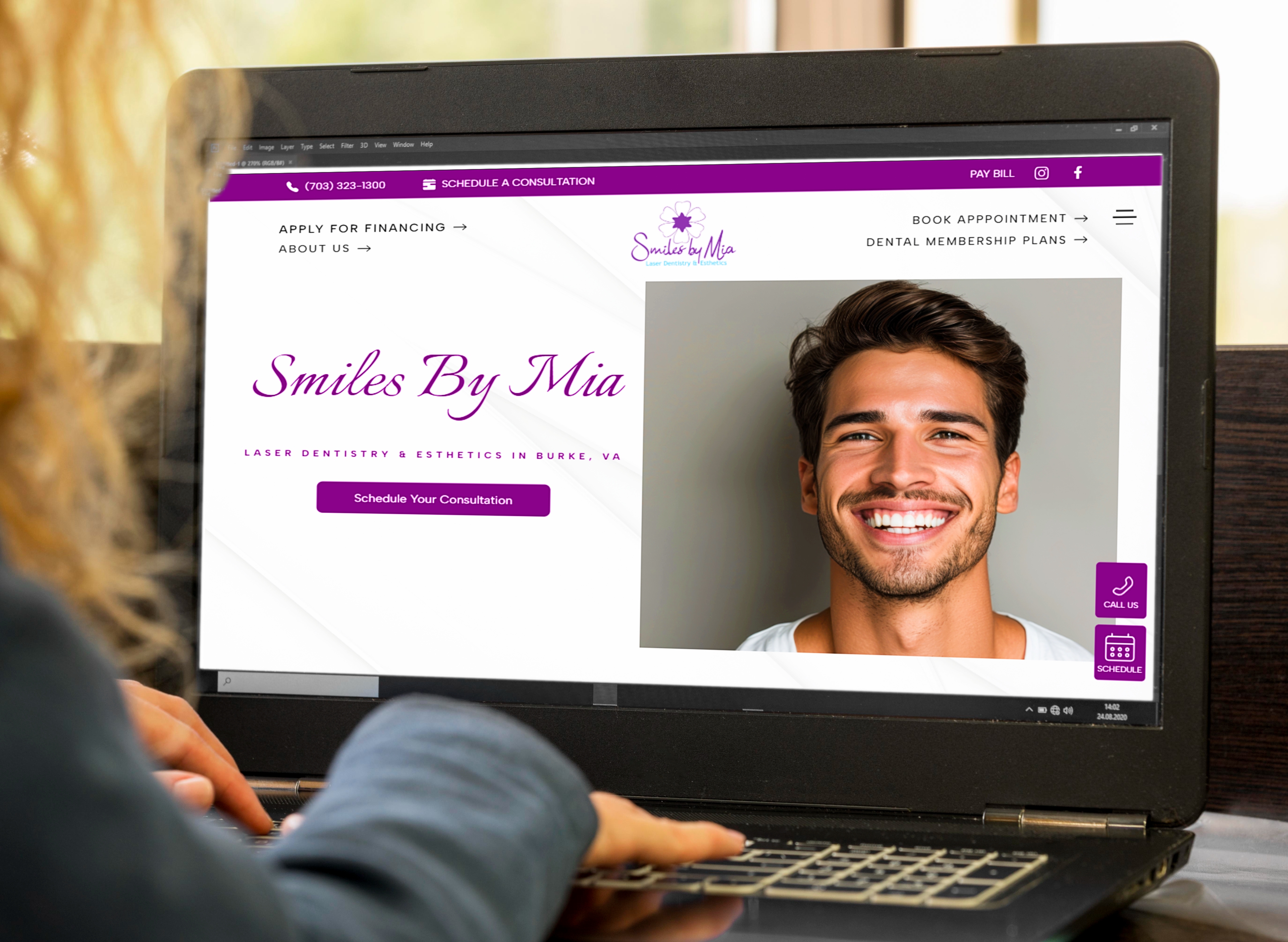 Smiles By Mia's website being displayed on a desktop monitor.