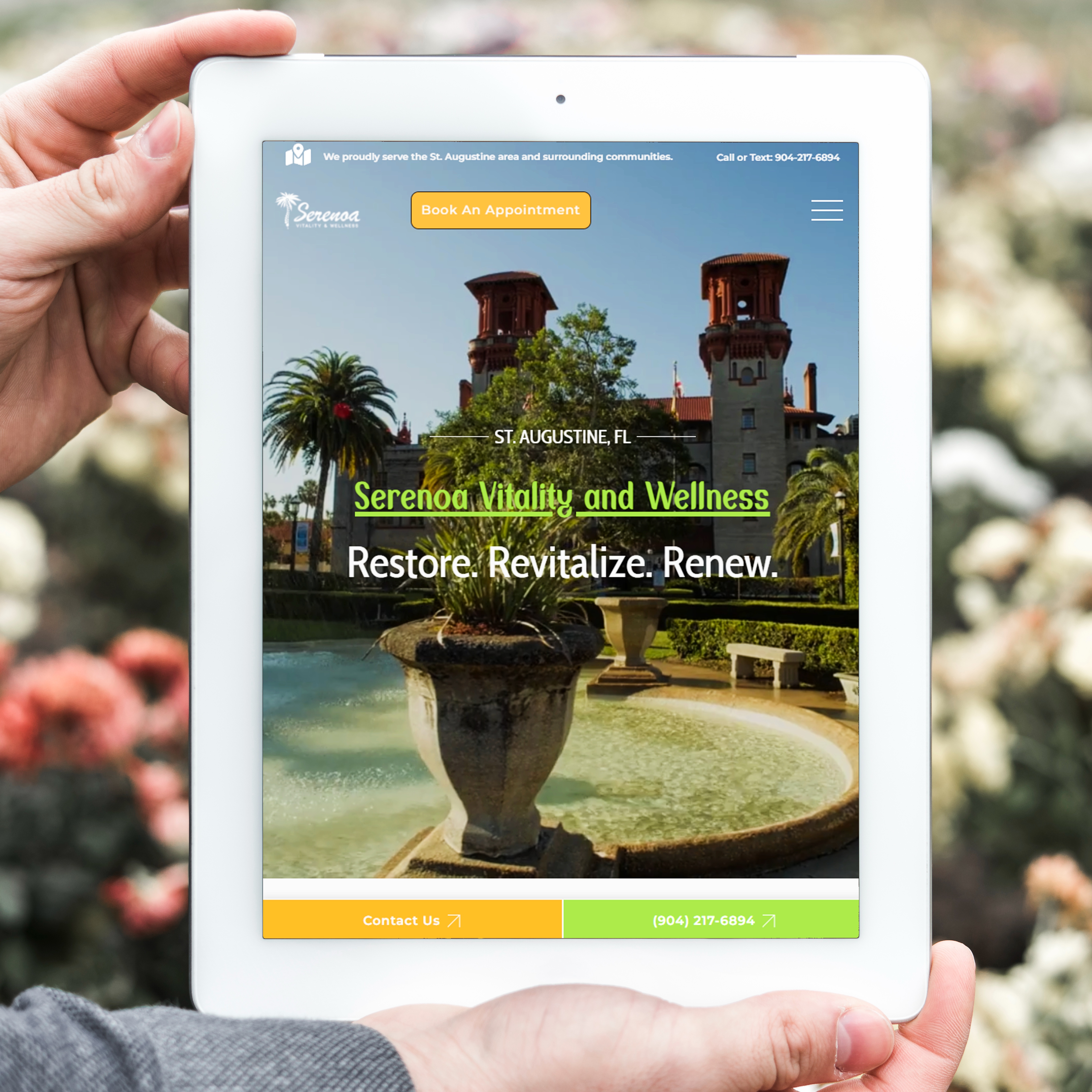 Serenoa's website being displayed on a tablet.
