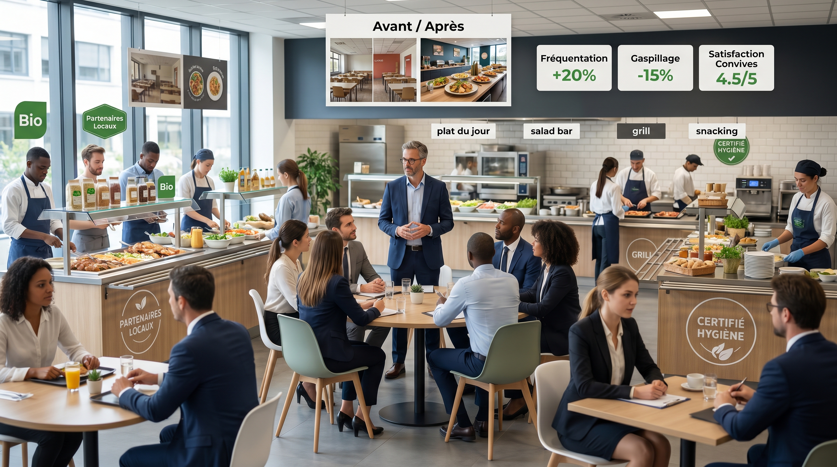 Illustration rebranding restaurant d'entreprise