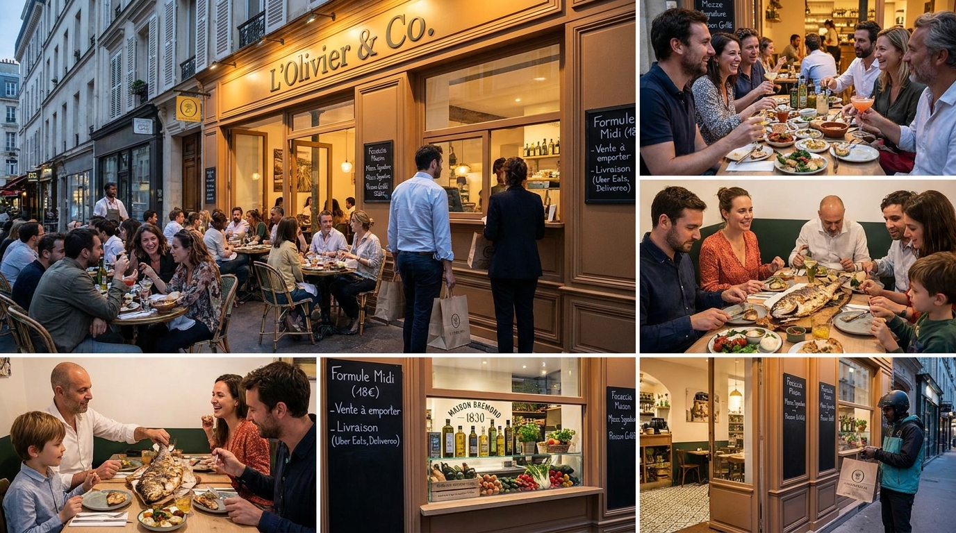 restaurant méditerranéen - illustration éditoriale 1