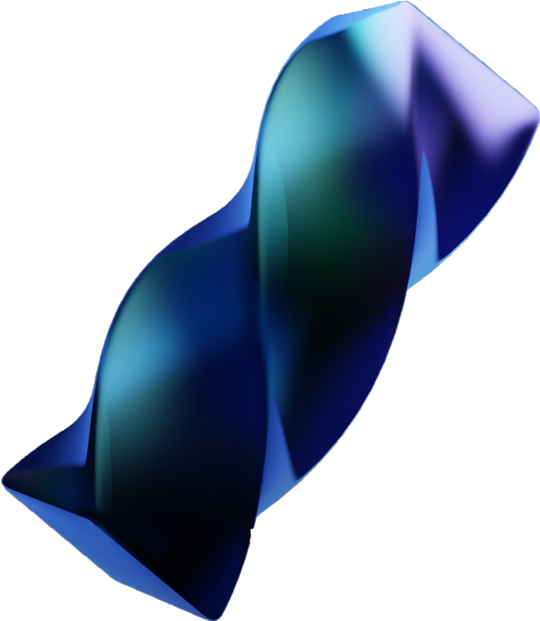 Abstract twisted 3D ribbon in deep green and purple gradients, symbolizing precision in advisory services.