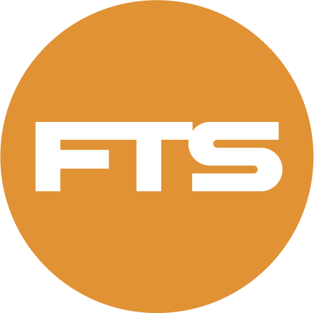 FTS logo with white letters inside an orange circle.