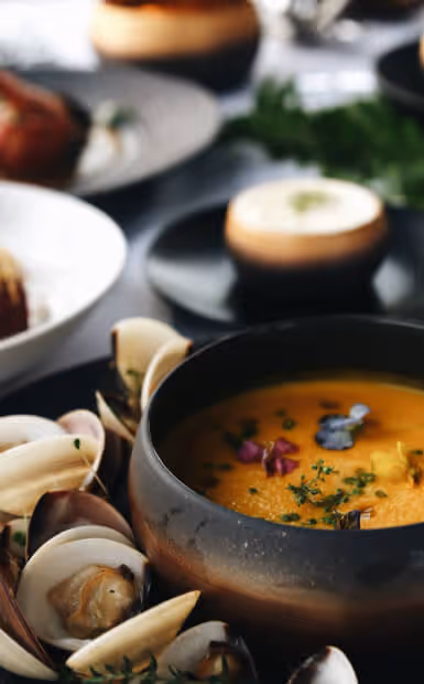 A type of soup served next to mushrooms