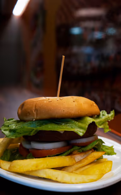 A cheeseburger with fries