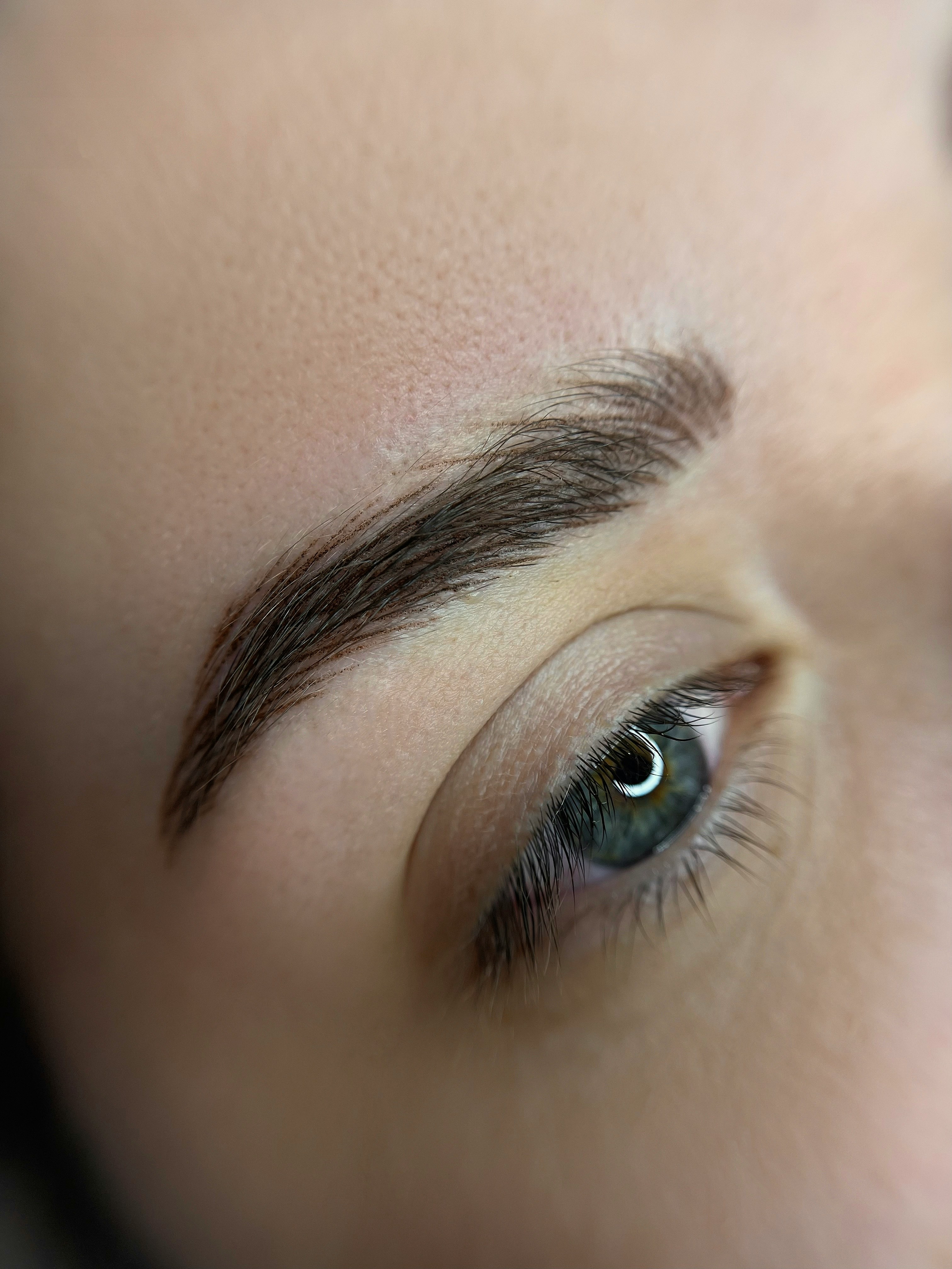 Close-up of freshly tinted eyebrow.