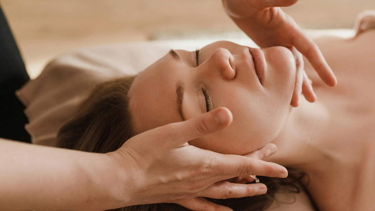 Facial RF skin tightening session using radiofrequency energy to firm skin and contour jawline.