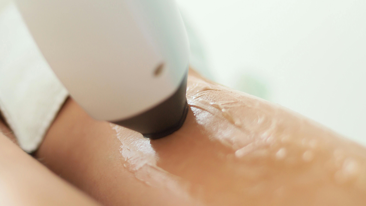 Close-up of laser skin resurfacing treatment.