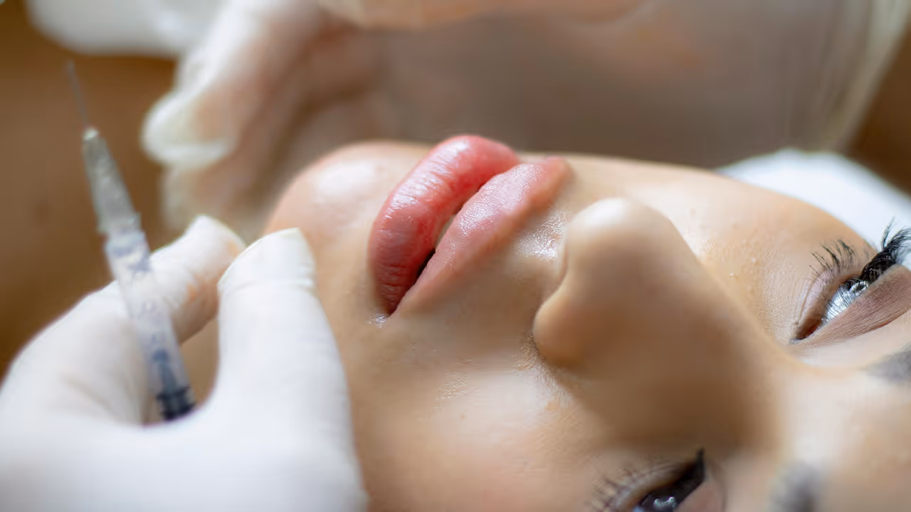 Professional injector performing PRF or PRP facial treatment.