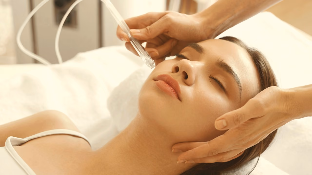 Woman receiving a professional facial treatment.