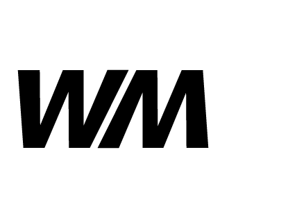 Stylized black letters W and M on a white background.