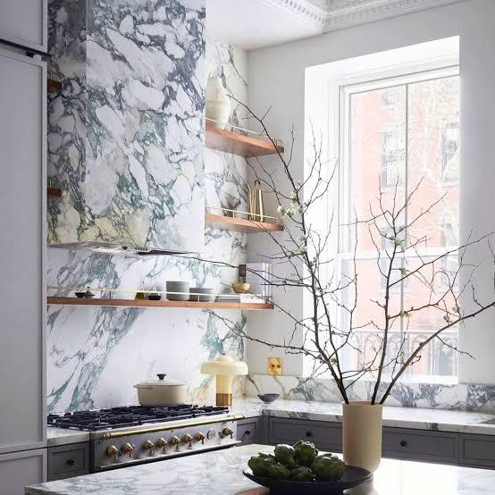 Beautiful kitchen designed with calacatta monet stone exuding sophisticated character