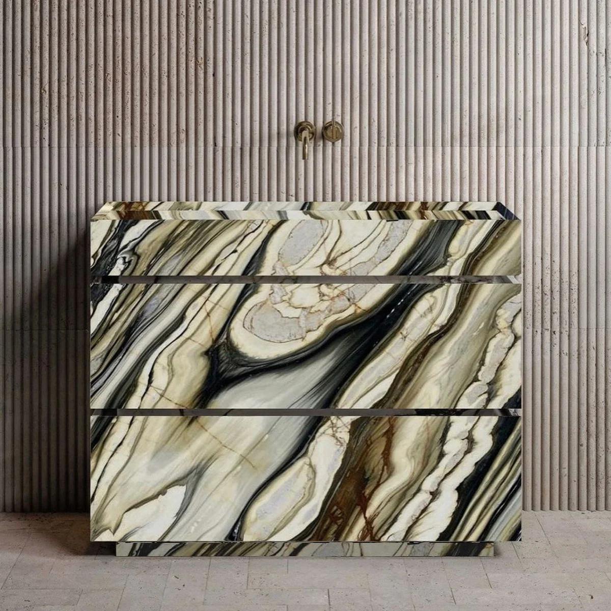 A captivating integrated sink made fully from calacatta oyster marble exuding pure elegance and sophistication