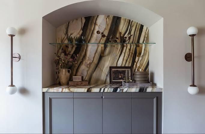 Calacatta oyster backsplash gives a focal point to the nook